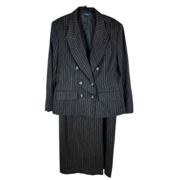 H&W Vintage 90´s Pinstripe Wrap-style Skirt Suit Made...